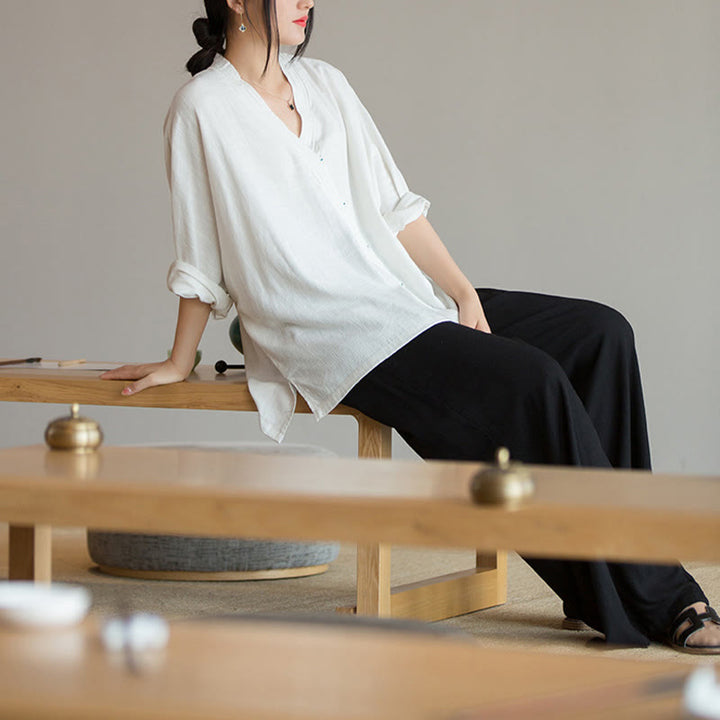 Blusa con Buddha Stones, camisa de mujer, Top de manga larga, ropa estilo Hanfu chino - image 11