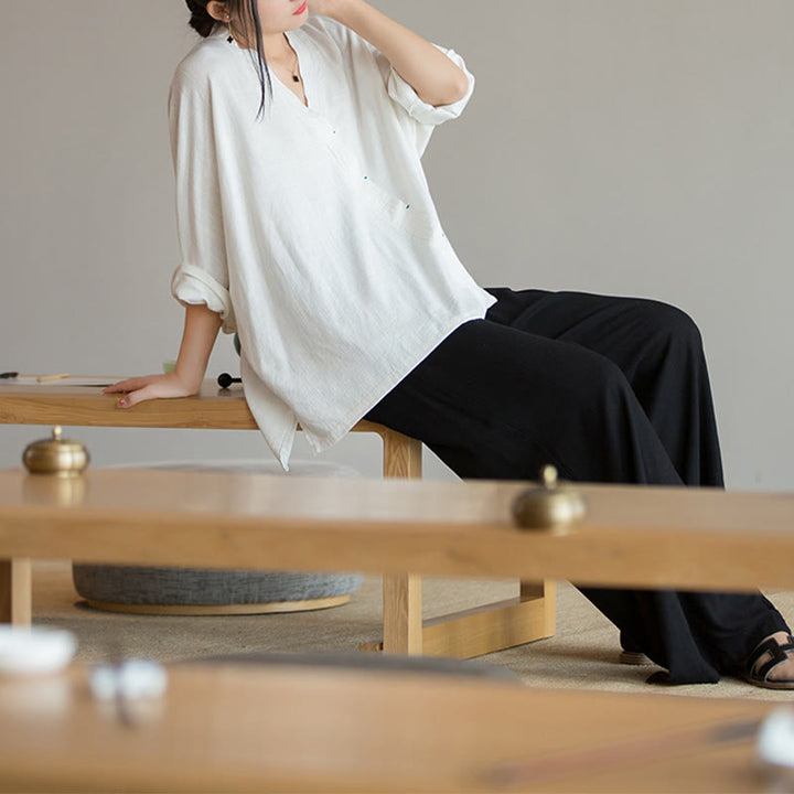 Blusa con Buddha Stones, camisa de mujer, Top de manga larga, ropa estilo Hanfu chino - image 10
