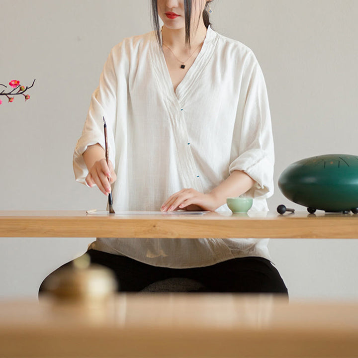 Blusa con Buddha Stones, camisa de mujer, Top de manga larga, ropa estilo Hanfu chino - image 8