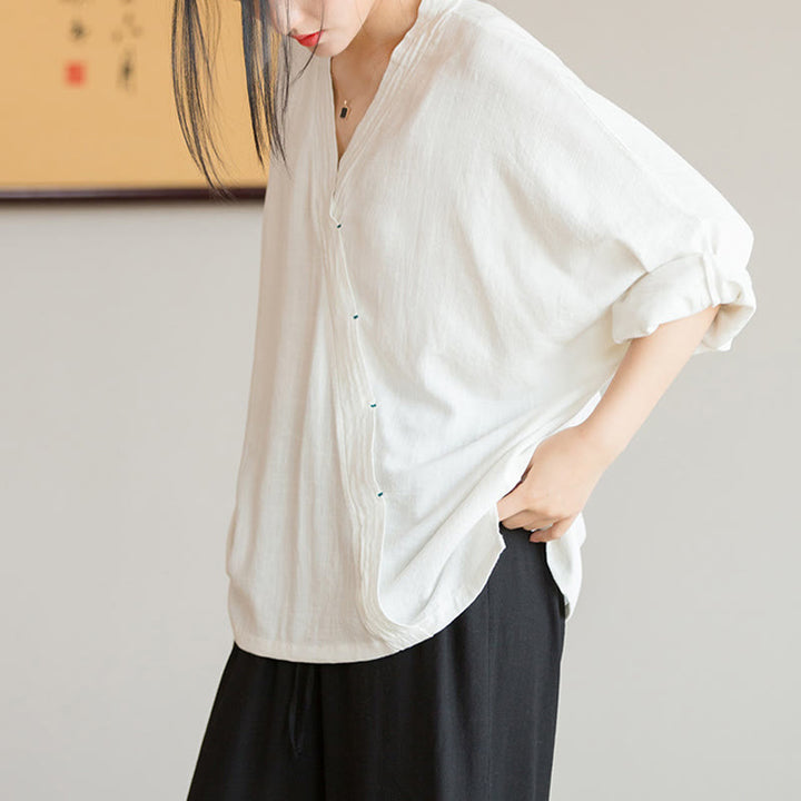Blusa con Buddha Stones, camisa de mujer, Top de manga larga, ropa estilo Hanfu chino - image 2