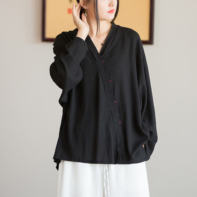 Blusa con Buddha Stones, camisa de mujer, Top de manga larga, ropa estilo Hanfu chino - image 15