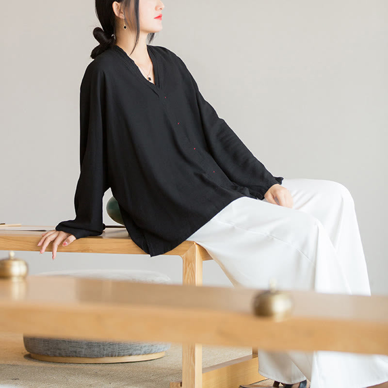Blusa con Buddha Stones, camisa de mujer, Top de manga larga, ropa estilo Hanfu chino - image 21