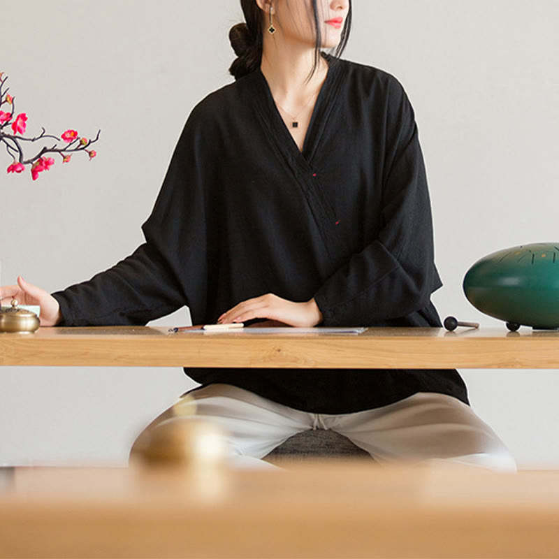 Blusa con Buddha Stones, camisa de mujer, Top de manga larga, ropa estilo Hanfu chino - image 18