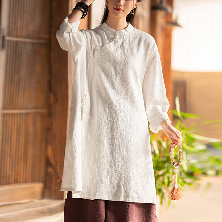 Blusa de lino y algodón Vintage con Buddha Stones, camisa de manga larga para mujer, Top Hanfu chino - image 2