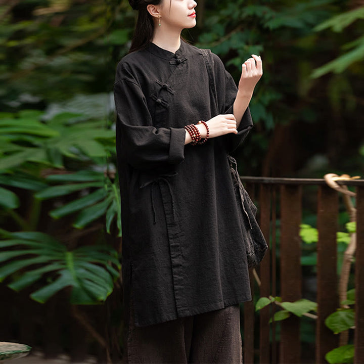 Blusa de lino y algodón Vintage con Buddha Stones, camisa de manga larga para mujer, Top Hanfu chino - image 16