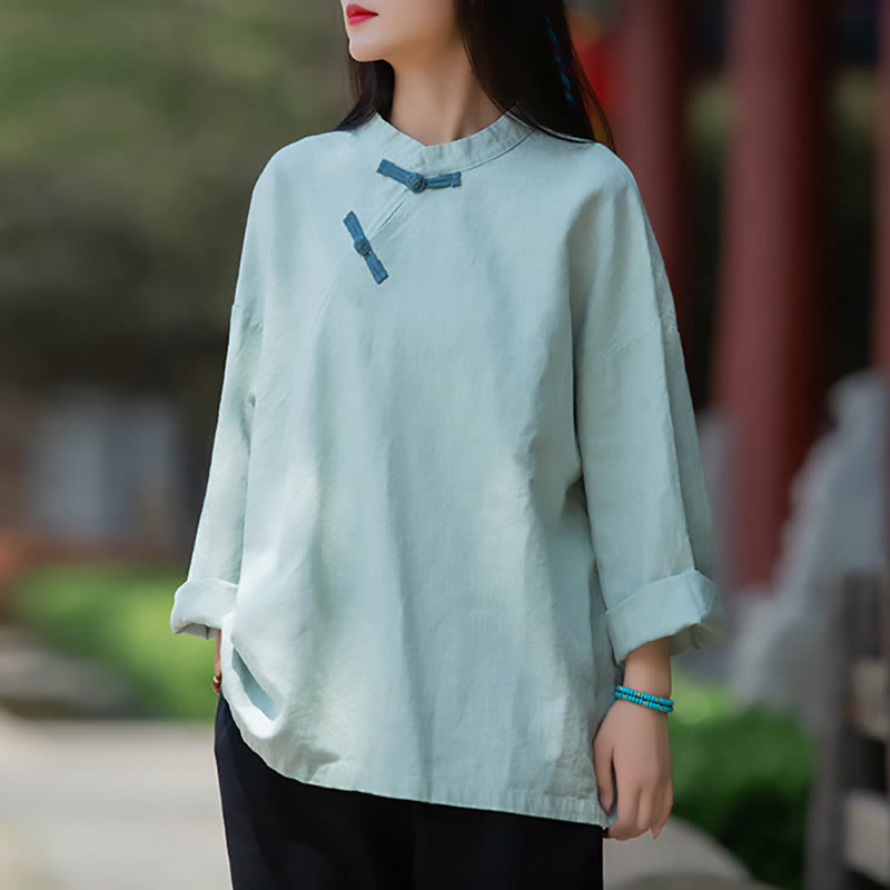 Blusa suelta de lino de ramio con Buddha Stones , camisa de manga larga para mujer, Top chino Hanfu - image 1
