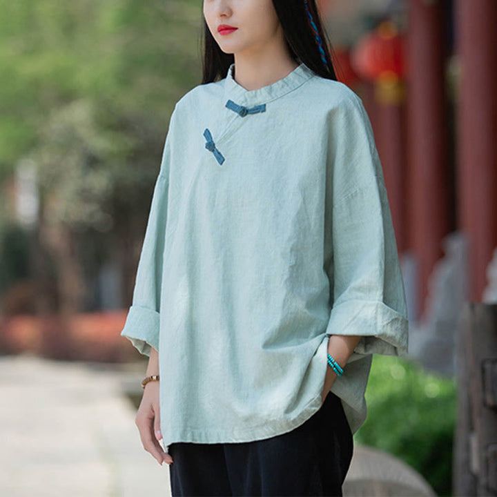 Blusa suelta de lino de ramio con Buddha Stones , camisa de manga larga para mujer, Top chino Hanfu - image 2