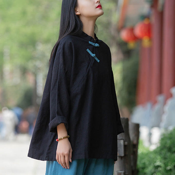 Blusa suelta de lino de ramio con Buddha Stones , camisa de manga larga para mujer, Top chino Hanfu - image 15