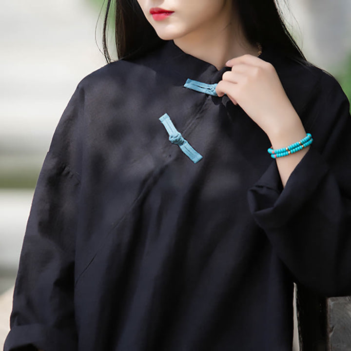 Blusa suelta de lino de ramio con Buddha Stones , camisa de manga larga para mujer, Top chino Hanfu - image 17