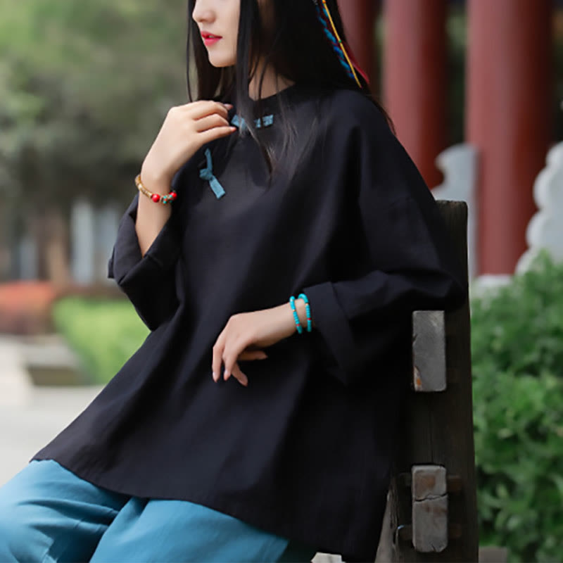 Blusa suelta de lino de ramio con Buddha Stones , camisa de manga larga para mujer, Top chino Hanfu - image 13