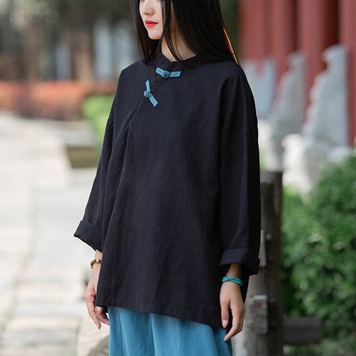 Blusa suelta de lino de ramio con Buddha Stones , camisa de manga larga para mujer, Top chino Hanfu - image 16