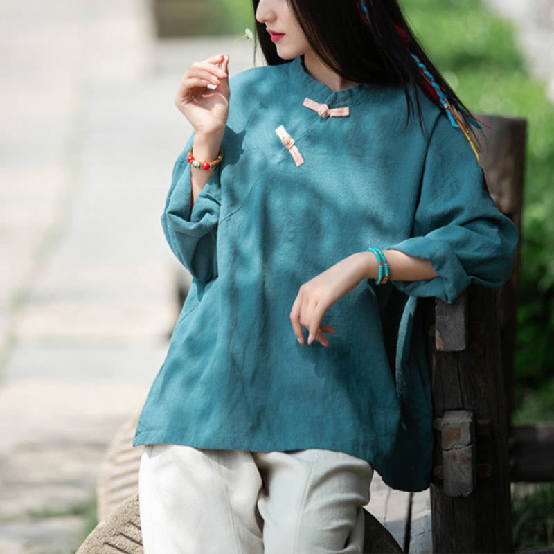 Blusa suelta de lino de ramio con Buddha Stones , camisa de manga larga para mujer, Top chino Hanfu - image 23
