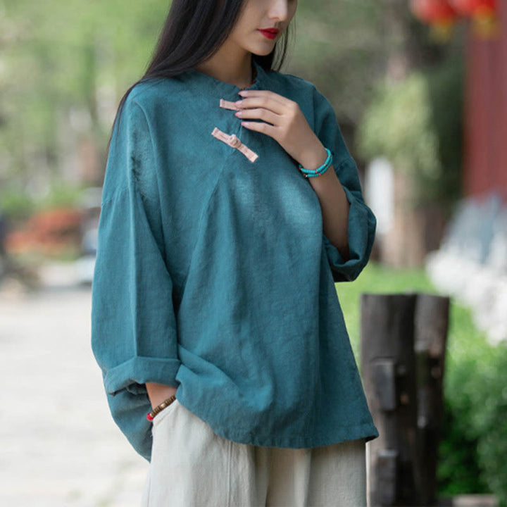 Blusa suelta de lino de ramio con Buddha Stones , camisa de manga larga para mujer, Top chino Hanfu - image 21