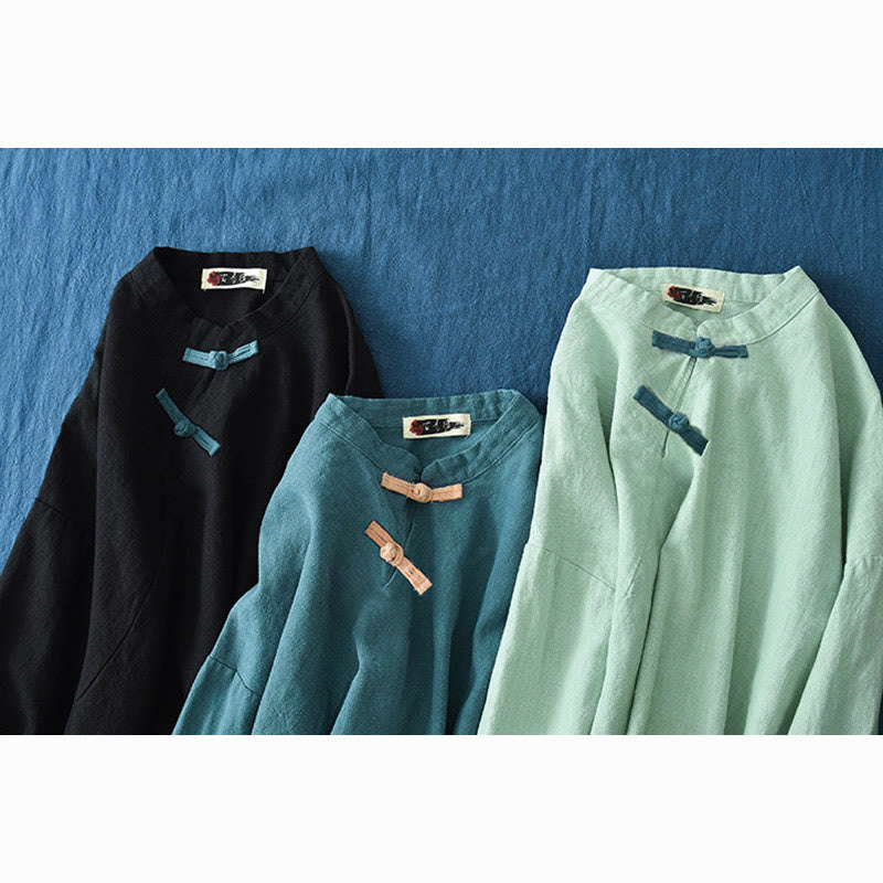 Blusa suelta de lino de ramio con Buddha Stones , camisa de manga larga para mujer, Top chino Hanfu - image 28