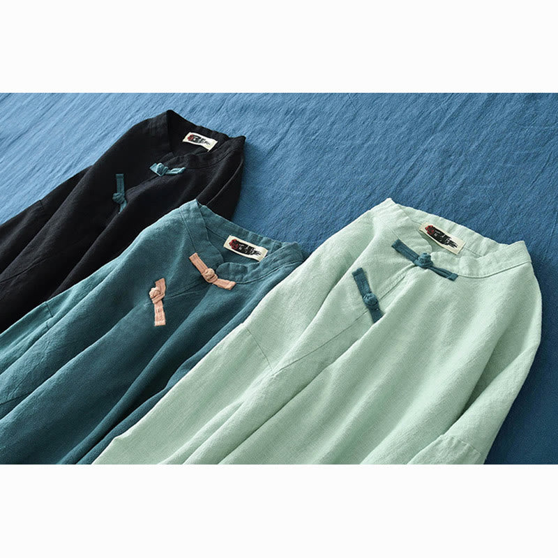 Blusa suelta de lino de ramio con Buddha Stones , camisa de manga larga para mujer, Top chino Hanfu - image 29