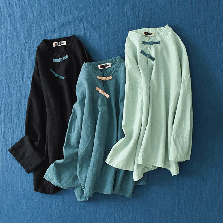 Blusa suelta de lino de ramio con Buddha Stones , camisa de manga larga para mujer, Top chino Hanfu - image 27