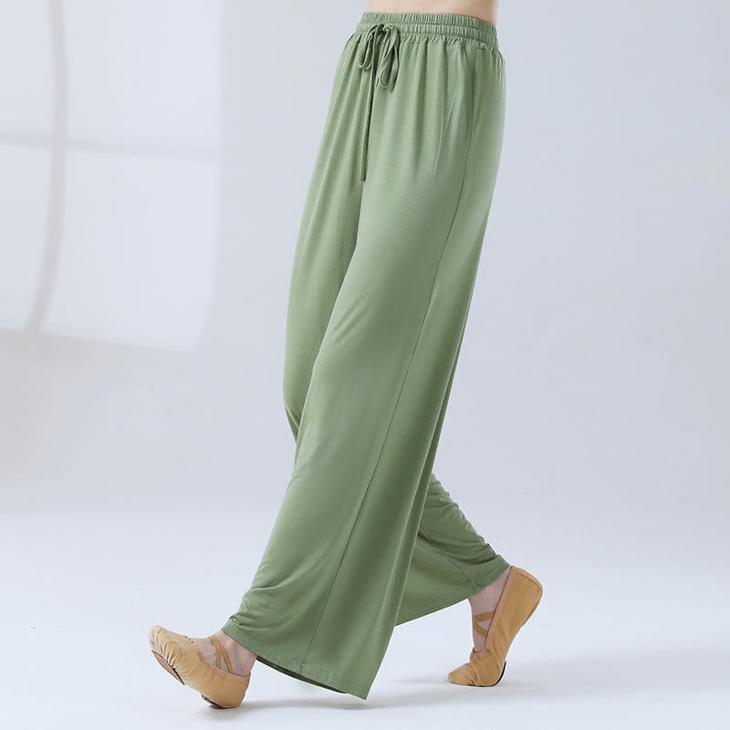 Pantalones anchos de la pierna del cordón modal flojo de las piedras de Buddha Stones para la danza de la yoga - Verde pálido - US12, UK/AU16, EU44 (3XL) - image 0