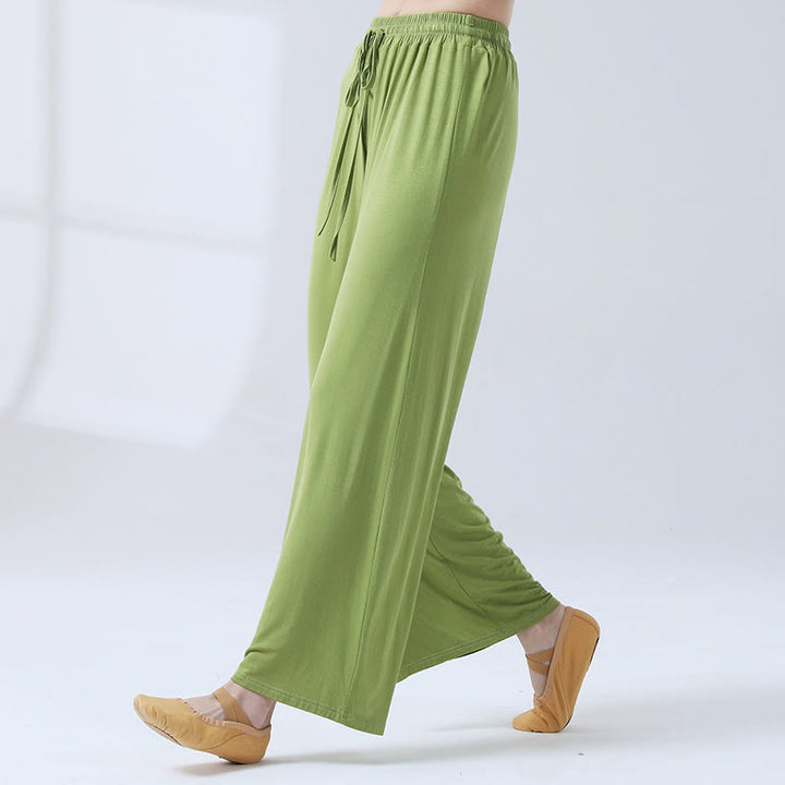 Pantalones anchos de la pierna del cordón modal flojo de las piedras de Buddha Stones para la danza de la yoga - Verde - US12, UK/AU16, EU44 (3XL) - image 17