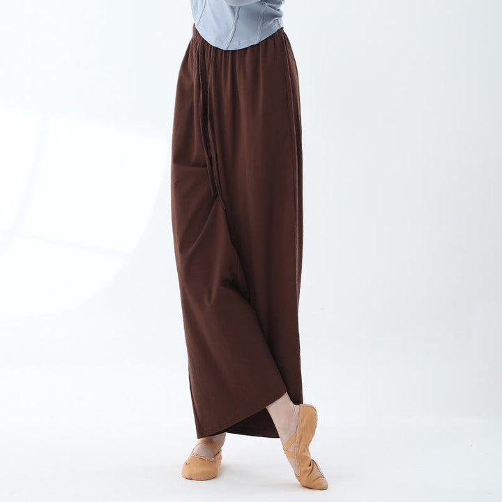 Pantalones de pierna ancha con cordón de algodón sueltos con Buddha Stones para danza de yoga con bolsillos