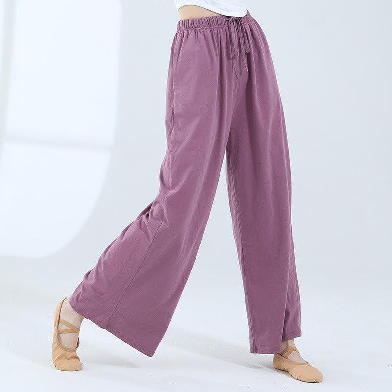 Pantalones de pierna ancha con cordón de algodón sueltos con Buddha Stones para danza de yoga con bolsillos