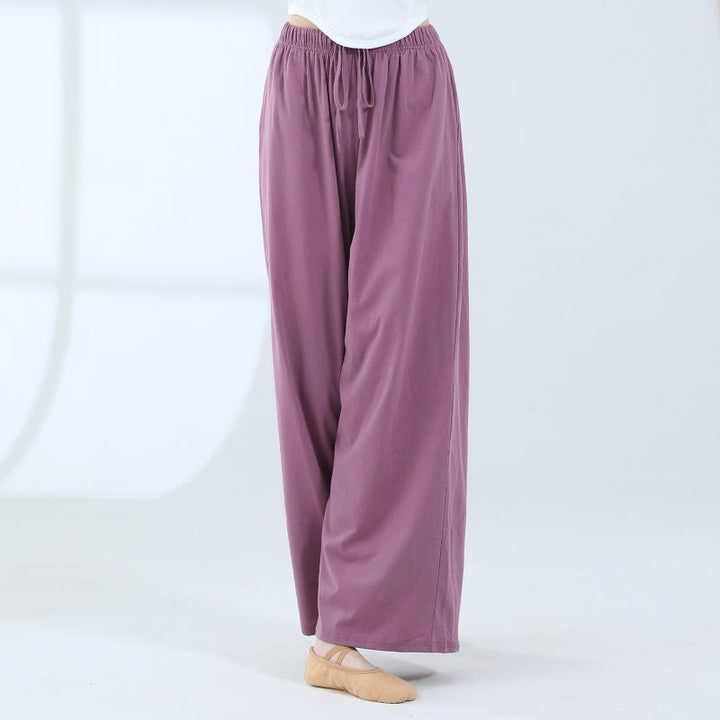 Pantalones de pierna ancha con cordón de algodón sueltos con Buddha Stones para danza de yoga con bolsillos