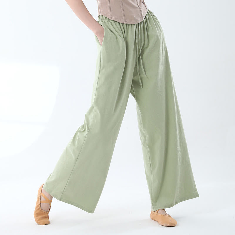 Pantalones de pierna ancha con cordón de algodón sueltos con Buddha Stones para danza de yoga con bolsillos