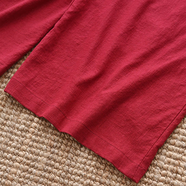 Pantalones anchos con cordón y bolsillos de lino y algodón sueltos con Buddha Stones - image 25