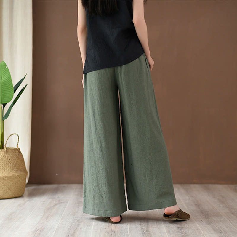 Pantalones anchos con cordón y bolsillos de lino y algodón sueltos con Buddha Stones - image 17