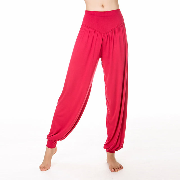Pantalones largos tipo harén para yoga y danza con Buddha Stones en color liso - Carmesí - US14, UK/AU18, EU46 (3XL) - image 5