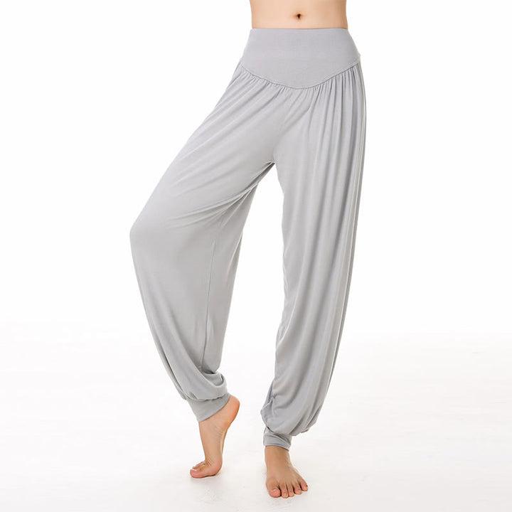 Pantalones Harem largos de danza de yoga modal de color sólido con Buddha Stones - Gris - US14, UK/AU18, EU46 (3XL) - image 9