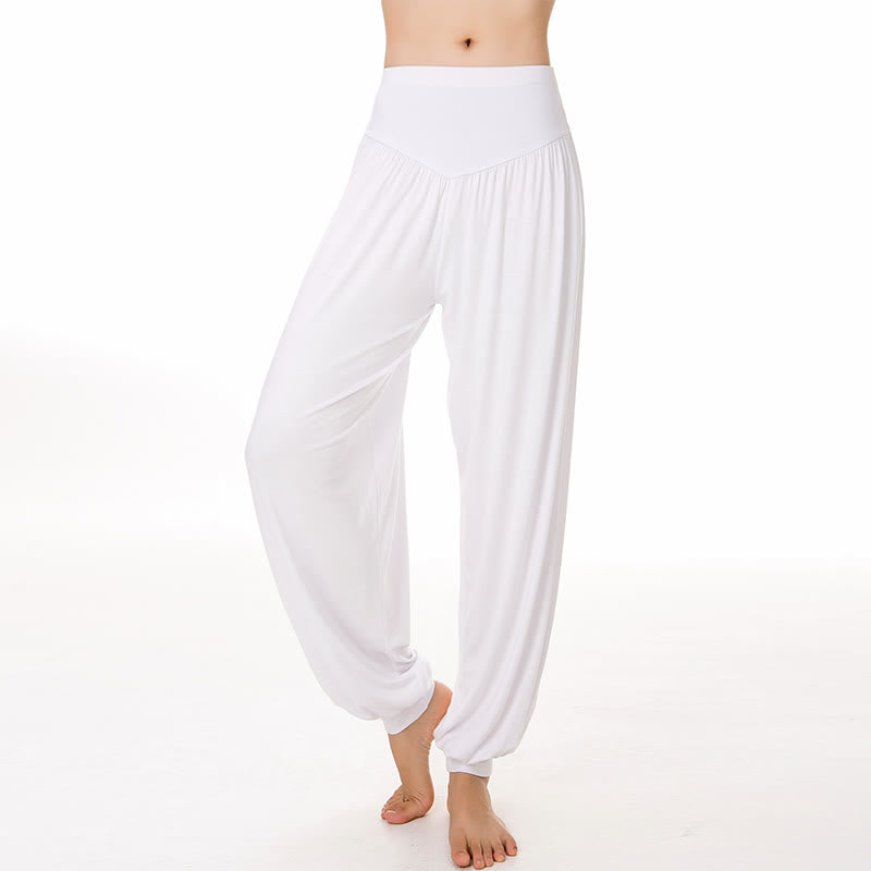 Pantalones largos tipo harén para yoga y danza con Buddha Stones en color liso - Blanco - US14, UK/AU18, EU46 (3XL) - image 45