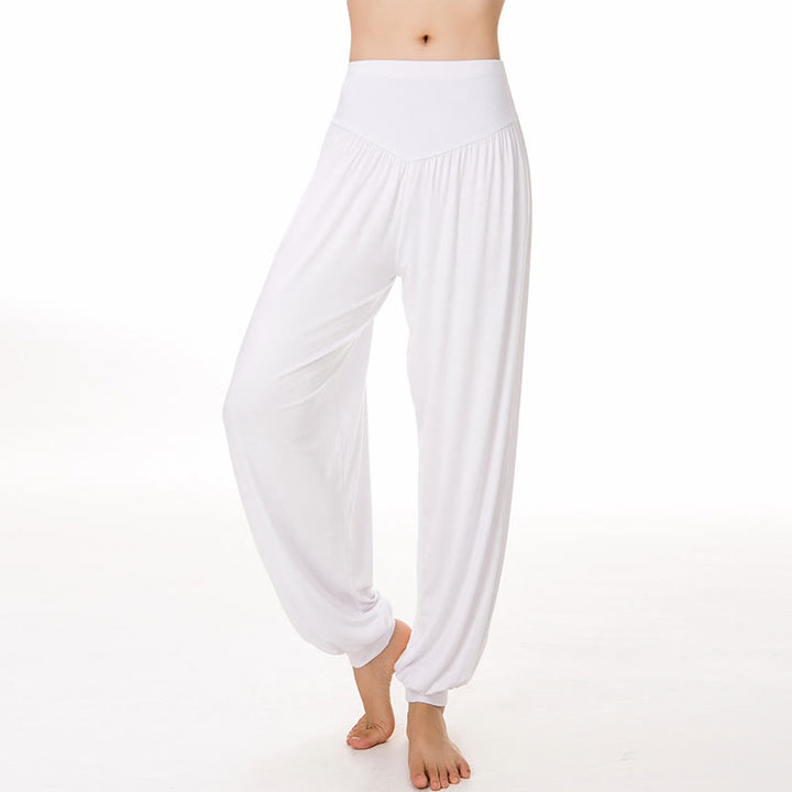 Pantalones largos tipo harén para yoga y danza con Buddha Stones en color liso - Blanco - US14, UK/AU18, EU46 (3XL) - image 45
