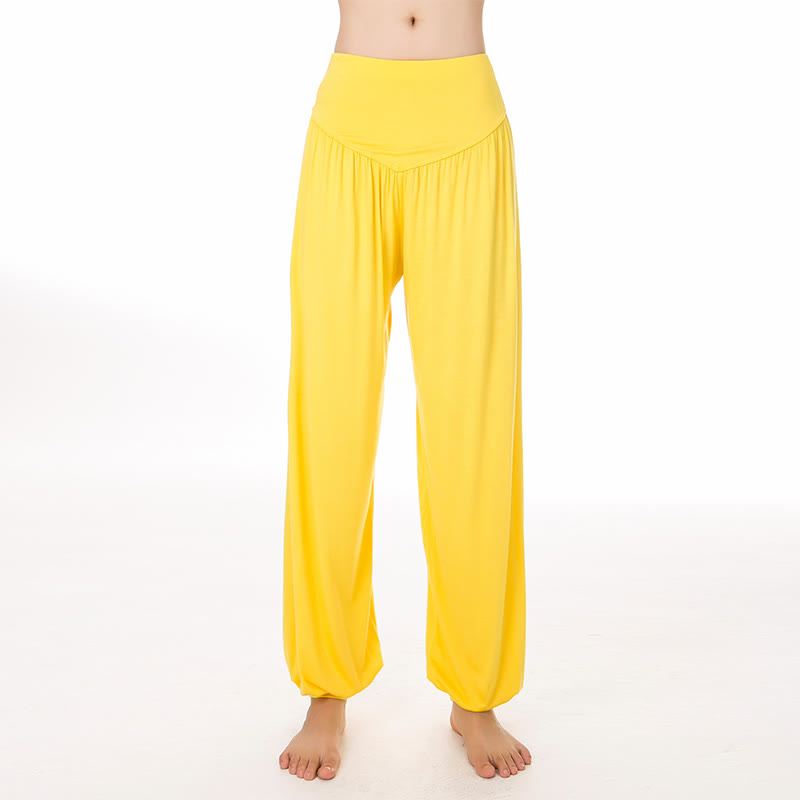 Pantalones Harem largos de danza de yoga modal de color sólido con Buddha Stones - Amarillo - US14, UK/AU18, EU46 (3XL) - image 48