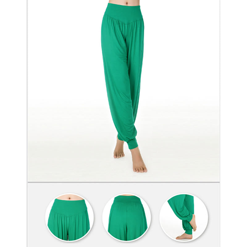 Pantalones largos tipo harén para yoga y danza con Buddha Stones en color liso - image 34