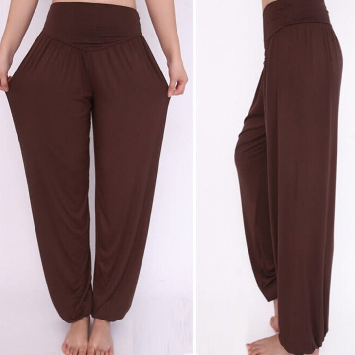 Pantalones largos tipo harén para yoga y danza con Buddha Stones en color liso - image 37