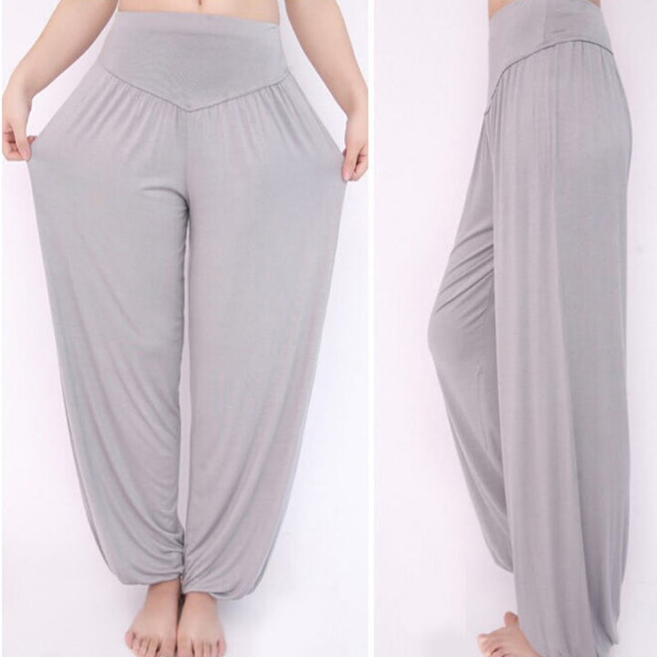 Pantalones largos tipo harén para yoga y danza con Buddha Stones en color liso - image 10