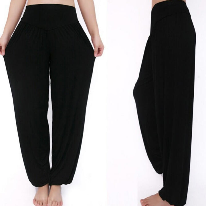 Pantalones largos tipo harén para yoga y danza con Buddha Stones en color liso - image 33