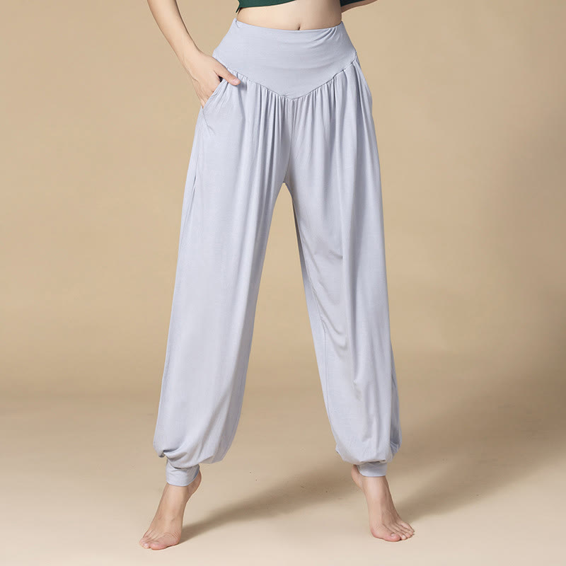 Pantalones bombachos de cintura alta para danza y yoga modal de color liso con Buddha Stones y bolsillos - Gris - US14, UK/AU18, EU46 (3XL) - image 0