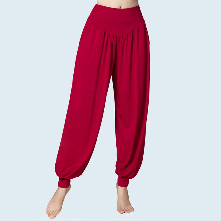 Pantalones bombachos de cintura alta para danza y yoga modal de color liso con Buddha Stones y bolsillos - image 19