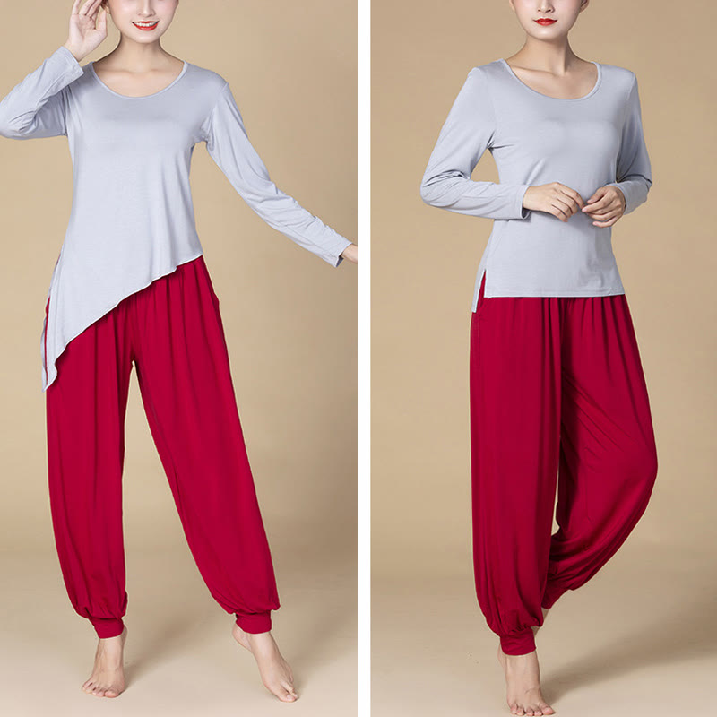 Pantalones bombachos de cintura alta para danza y yoga modal de color liso con Buddha Stones y bolsillos - image 20