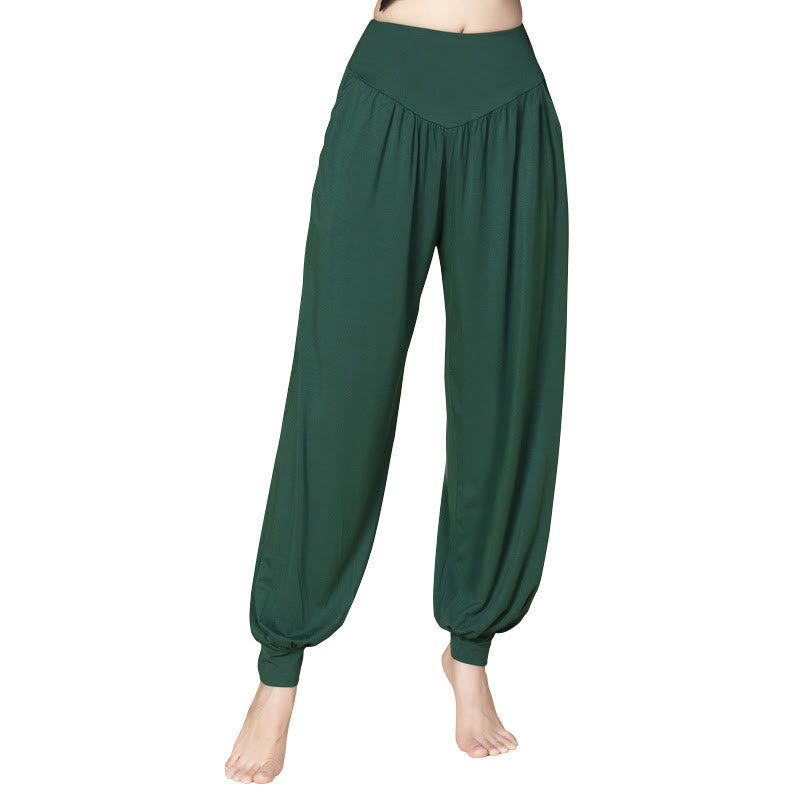 Pantalones bombachos de cintura alta para danza y yoga modal de color liso con Buddha Stones y bolsillos - image 14