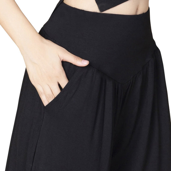 Pantalones bombachos de cintura alta para danza y yoga modal de color liso con Buddha Stones y bolsillos - image 10