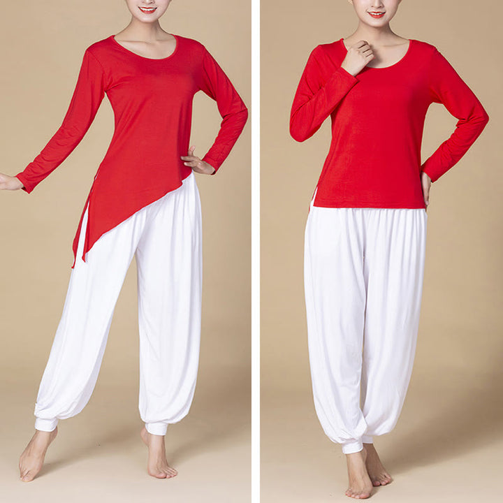 Pantalones bombachos de cintura alta para danza y yoga modal de color liso con Buddha Stones y bolsillos - image 3