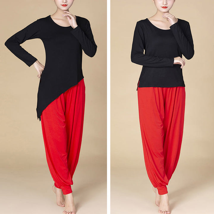 Pantalones bombachos de cintura alta para danza y yoga modal de color liso con Buddha Stones y bolsillos - image 6