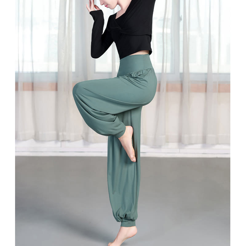 Pantalones de harén de danza de yoga modales sueltos de color liso con Buddha Stones - image 3