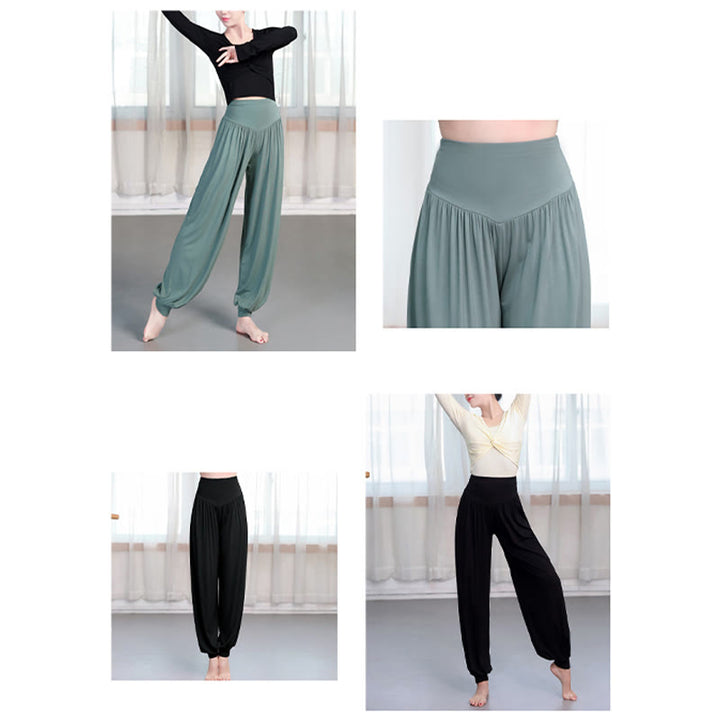 Pantalones de harén de danza de yoga modales sueltos de color liso con Buddha Stones - image 16