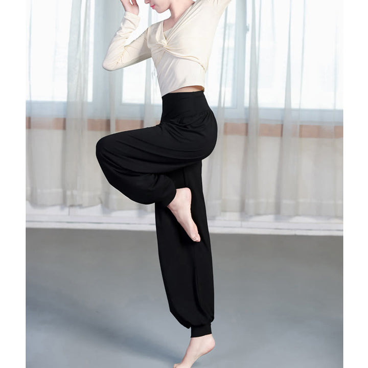 Pantalones harem holgados de modal con Buddha Stones y color liso para yoga y baile. - image 2