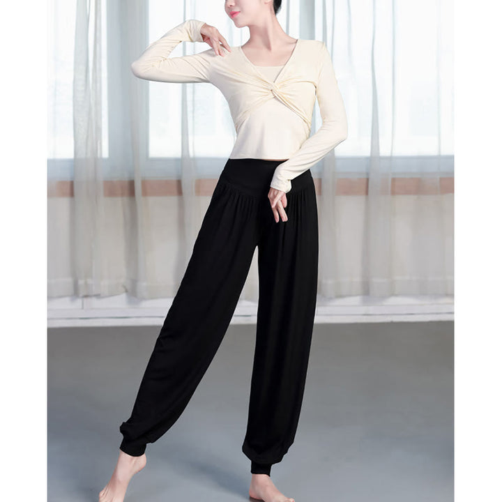 Pantalones harem holgados de modal con Buddha Stones y color liso para yoga y baile. - image 4