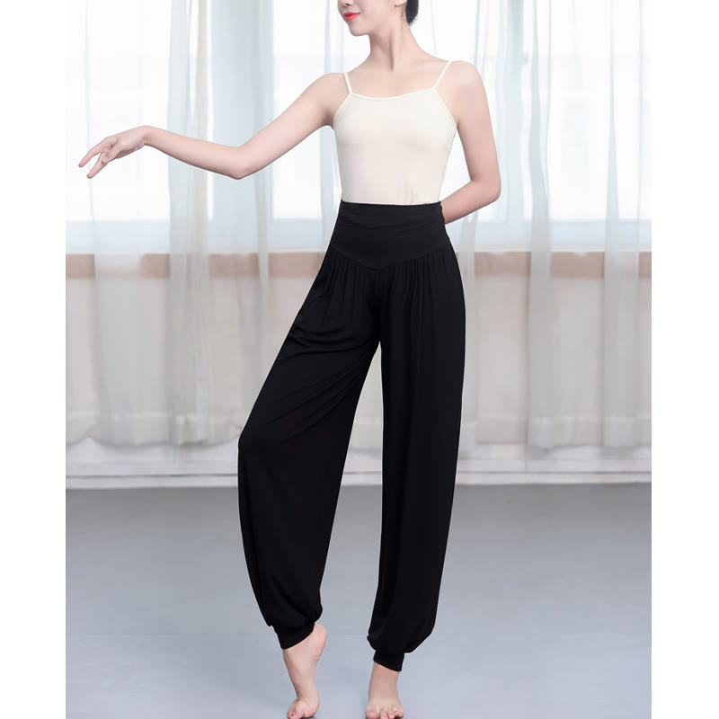 Pantalones harem holgados de modal con Buddha Stones y color liso para yoga y baile. - image 3