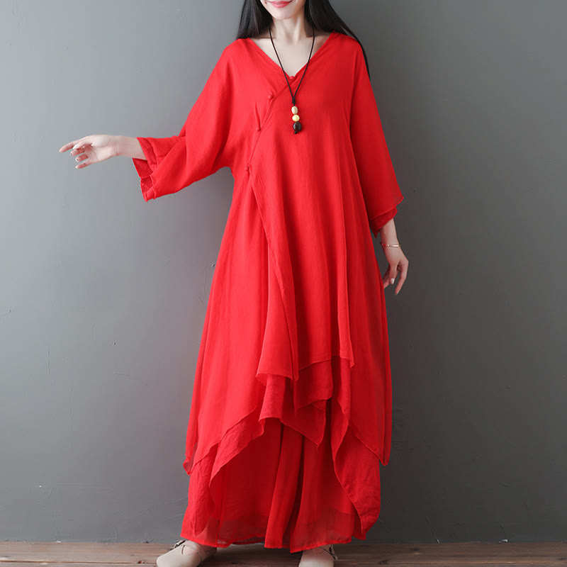 Vestido túnica midi con cuello en V y estampado de Buddha Stones, pantalones de pierna ancha, ropa para meditación, práctica zen y danza. - image 8